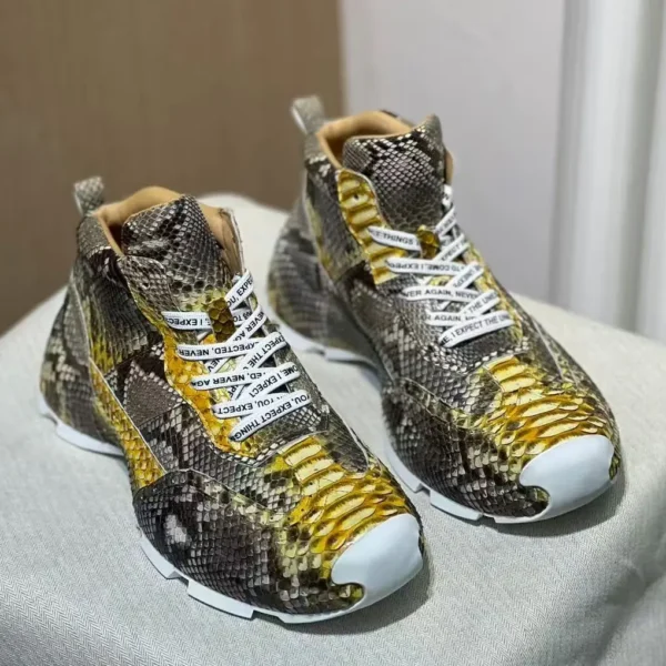 Genuine real python skin men shoe,high end quality snake skin gold&yellow leisure fashion men sneaker Boots with cow lining